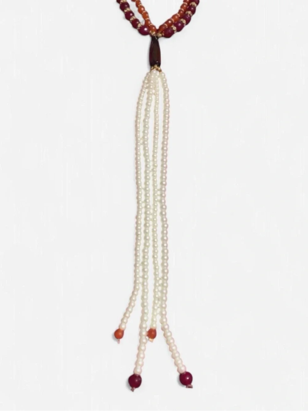 Pearl and Garnet Tassel Necklace - White and Burgundy Women’s Jewelry